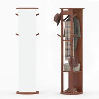 360° Draaibare Kledinghanger met Spiegel Staande Passpiegel met Planken en Haken Notenhout