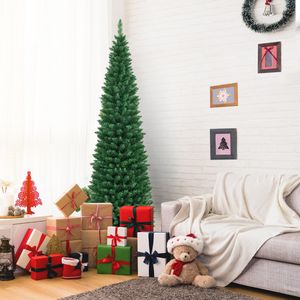 210 cm Kerstboom Kunstkerstboom in Potloodvorm Onverlichte Kerstboom Ideaal voor Thuis op Kantoor Winkels Hotels Groen