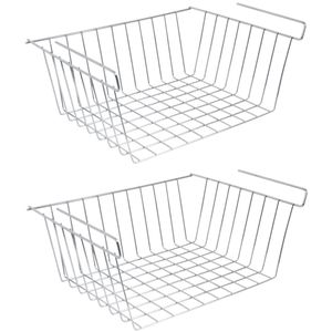 MSV Kastmandje - 2x - opberg/hang mandjes - rvs - zilver - 30 x 24 x 13.5 cm