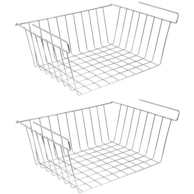 MSV Kastmandje - 2x - opberg/hang mandjes - rvs - zilver - 30 x 24 x 13.5 cm