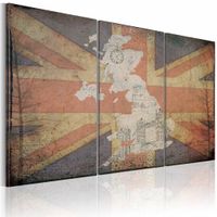 Schilderij - Kaart van Groot-Brittannië, Blauw/Rood, 3luik , premium print op canvas