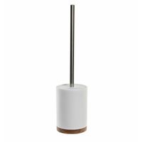 WC/Toiletborstel in houder wit keramiek/acacia hout 41 x 10 cm   -