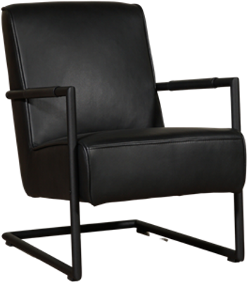 Zwarte leren industriële stalen fauteuil Lodge - Granada leer Black (zwart leer)