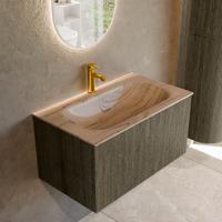 Badmeubel Mondiaz Kurve-Dlux | 80 cm | Meubelkleur Shadow | Wastafelkleur Arena | Solid surface | Wasbak midden spoelbak | 1 kraangat