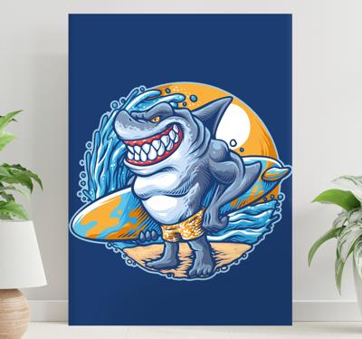 Modern canvas schilderij Surfplank haai cartoon