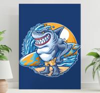 Modern canvas schilderij Surfplank haai cartoon