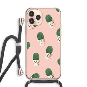 Cactusprint roze: iPhone 11 Pro Transparant Hoesje met koord