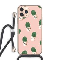Cactusprint roze: iPhone 11 Pro Transparant Hoesje met koord