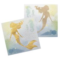 12x Zeemeermin/oceaan themafeest servetten goud 33 x 33 cm - Feestservetten - thumbnail