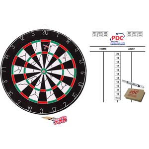 Dartbord met pijlen 45 cm met scorebord met marker en wisser 45x30 cm