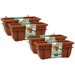 Plasticforte Balkonbak - 4x - terracotta - 40 cm - plantenbak met hanger - bloembak