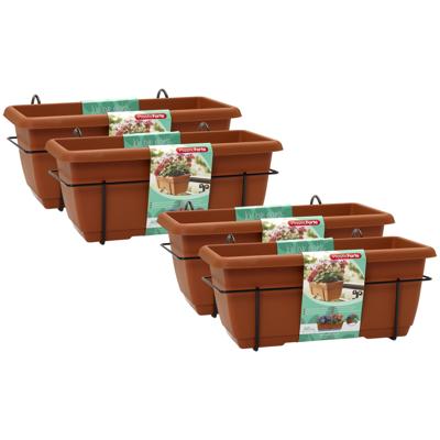 Plasticforte Balkonbak - 4x - terracotta - 40 cm - plantenbak met hanger - bloembak