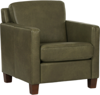 Olijfgroene leren landelijke fauteuil Smart - poot hout bruin - Granada leer Moss (olijfgroen leer)