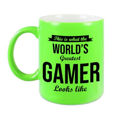 Worlds Greatest Gamer cadeau koffiemok / theebeker neon groen 330 ml
