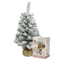 Mini kerstboom - besneeuwd - H60 cm - met kerstverlichting - warm wit - kunstboom - thumbnail