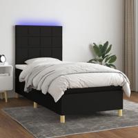 Boxspring met matras en LED stof zwart 90x190 cm