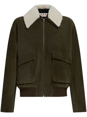 Marni veste en cuir à col en peau lainée - Vert