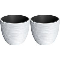 Plantenpot/bloempot Furu Stripes - 2x - buiten/binnen - kunststof - wit - D35 x H35 cm