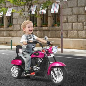6 V Elektrische Motorfiets voor Kinderen met Verstelbare Koplamp Driewieler met Claxon Achteruitkijkspiegel Pedalen 2,5-3 km/u (Rozerood)