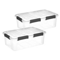 5Five opberg Box met deksel - 2x - Protect - 32 liter - 58 x 39 x 22 cm - kunststof - transparant