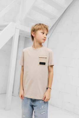 Malelions Nylon Pocket T-Shirt Kids Beige - Maat 128 - Kleur: Beige | Soccerfanshop