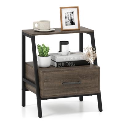Nachtkastje met lade Bijzettafel met Open rek en Metalen Frame Salontafel Nachtkastje voor Woonkamer 45 x 35 x 52,5 cm