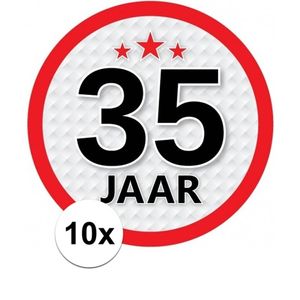 10x 35 Jaar leeftijd stickers rond verjaardag versiering - Feeststickers