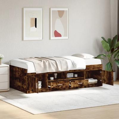 Slaapbank met lades zonder matras 90x200 cm gerookt eikenkleur