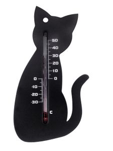 Muurthermometer kunststof zwart kat 15x9,5x0,3 cm - Nature
