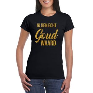 Ik ben echt goud waard fun tekst t-shirt / kleding met gouden glitters op zwart voor dames