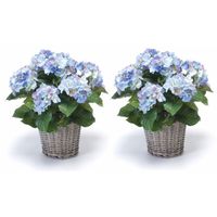 2x Blauwe Hortensia kunstplant in mand 45 cm - thumbnail