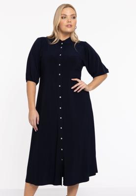 Yoek Jurk met smock detail | Blauw | Maat 54/56
