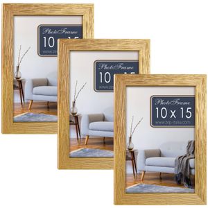 3x stuks houten fotolijst goud geschikt voor een foto van 10 x 15 cm