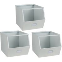 Stapelbare opbergmand Open Metal Box - 3x - L23 x B32 x H21 cm - metaal - wit