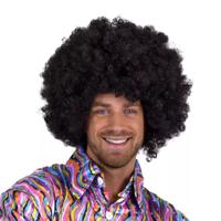 Kroeshaar Afro verkleed pruik - zwart - Disco thema verkleed pruiken