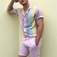 Voor heren Overhemd Zomer overhemd Overhemd met knopen Kampshirt Cubaans overhemd Paars Regenboog Korte mouw Grafische prints Strijkijzer Straat Casual Button-omlaag Kleding Modieus Klassiek Lightinthebox - thumbnail