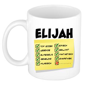 Naam mok Elijah - wit - top gozer - keramiek - 300 ml - cadeau collega beker