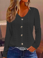 Buttoned Plain Casual Eyelet Embroidery Shirt - thumbnail