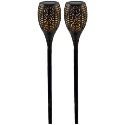 Set van 2x stuks solar tuinlamp / fakkel - vlameffect - op zonne-energie - zwart - 78 cm - tuinfakke