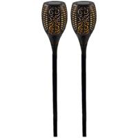 Set van 2x stuks solar tuinlamp / fakkel - vlameffect - op zonne-energie - zwart - 78 cm - tuinfakke