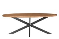 LivingFurn Ovale Eettafel 'Rocky' Mangohout en staal, 240 x 110cm