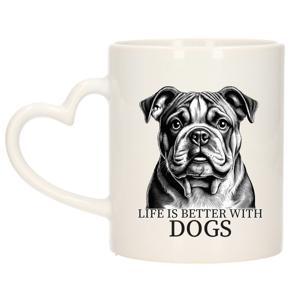 Cadeau mok voor honden liefhebbers - Engelse Bulldog - wit met hartjes oor - keramiek - 300 ml