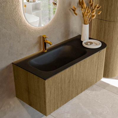 Badmeubel Mondiaz Kurve | 105 cm cm | Meubelkleur Dusk | Wastafelkleur Urban | Solid surface | Wasbak links zijde spoelbak | 1 kraangat