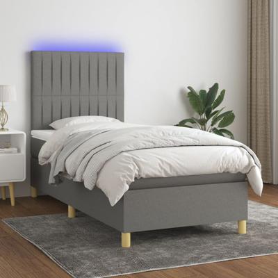 Boxspring met matras en LED stof donkergrijs 90x190 cm