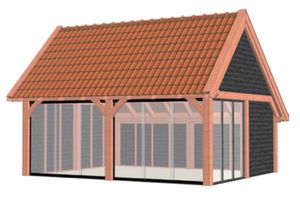 Kapschuur De Hofstee XXL 655x595 cm - Combinatie 1- Kapschuurdak- Onbehandeld lariks Douglas hout- Trendhout