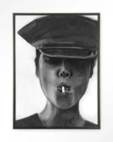 Urban Cotton Wandkleed 'Smokes' 145 x 190cm in Floating Frame - black