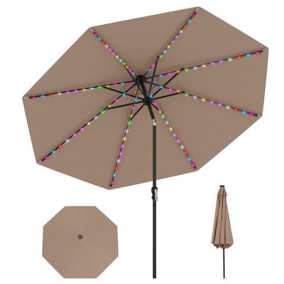Zonnescherm 300 cm met LED-zonneverlichting 9 Verlichtingsmodi Parasol met Zwengel Koffie
