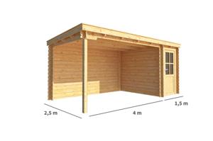 Blokhut met overkapping Els 550 cm bij 250 cm diep Lessenaarsdak - Warentuin collection