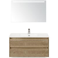Dante Badmeubelset 100 cm - Natuur Eiken - Keramische Wastafel Wit Cover met Sence Spiegel