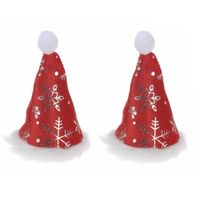 2x stuks mini kerstmutsjes met sneeuwvlokken op clip - thumbnail